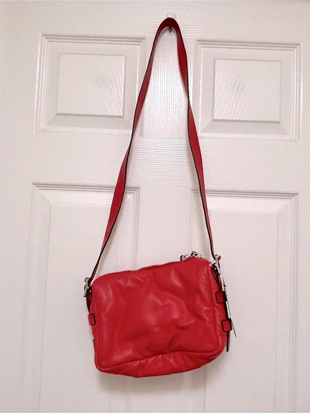 NWT Rag & Bone Small Field Leather Messenger Puffer Bag in Fiery Red